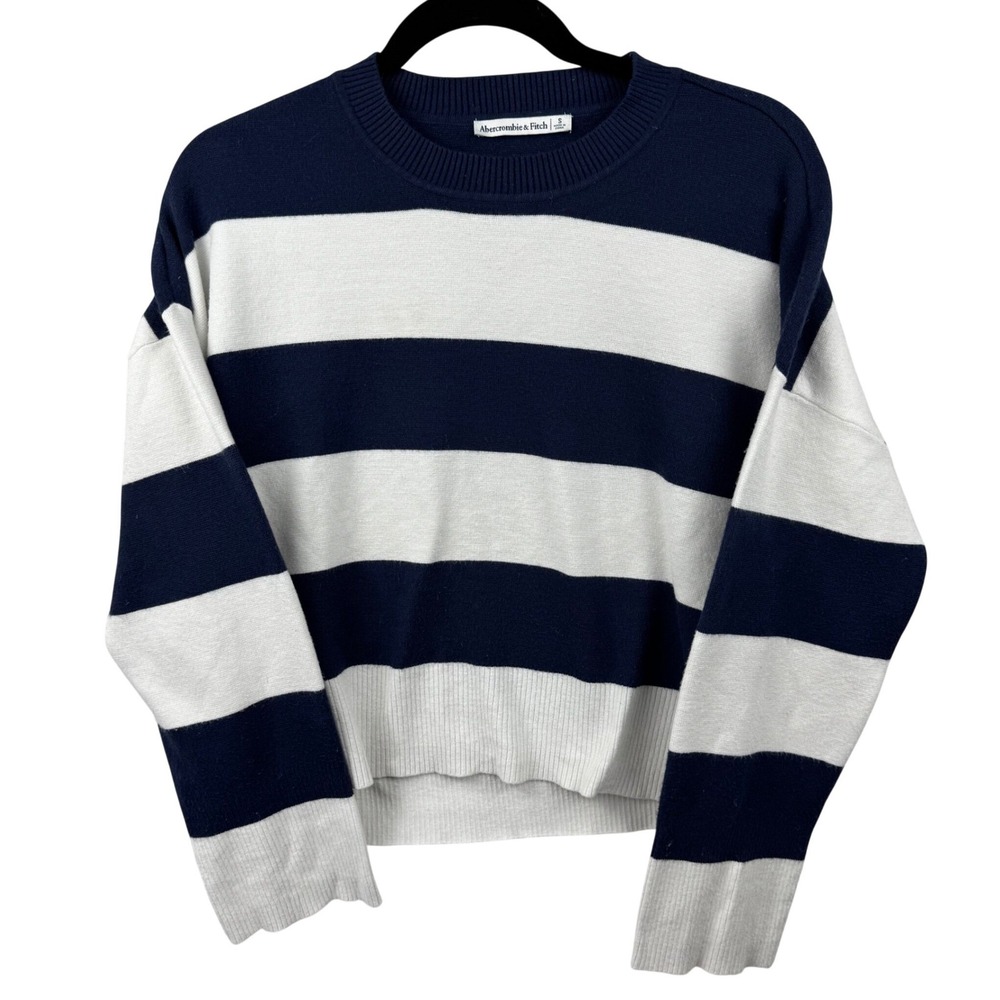Abercrombie‎ & Fitch Striped Sweater Womens Small Navy White Cropped Nautical - Picture 3 of 13